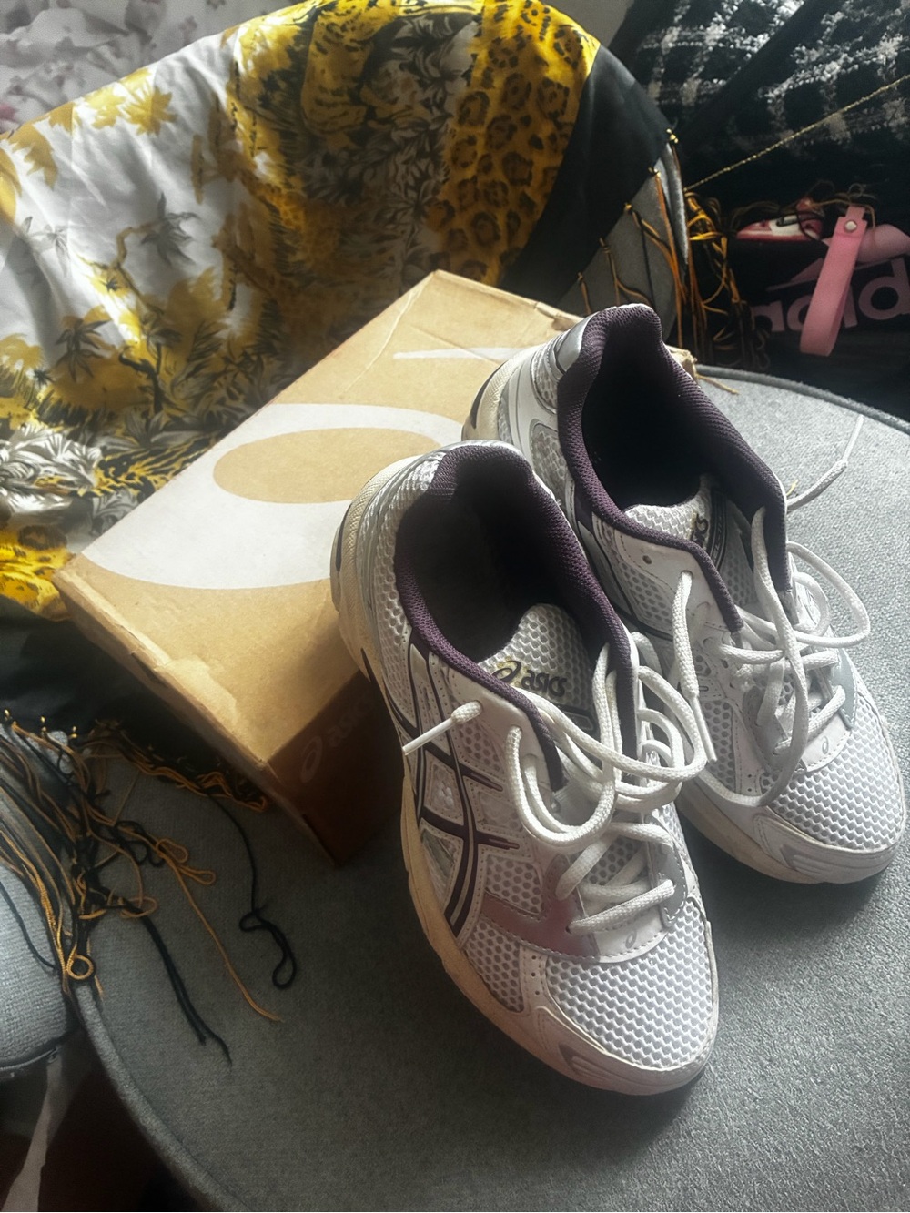 ASICS White and Purple Women's Athletic Running Shoes